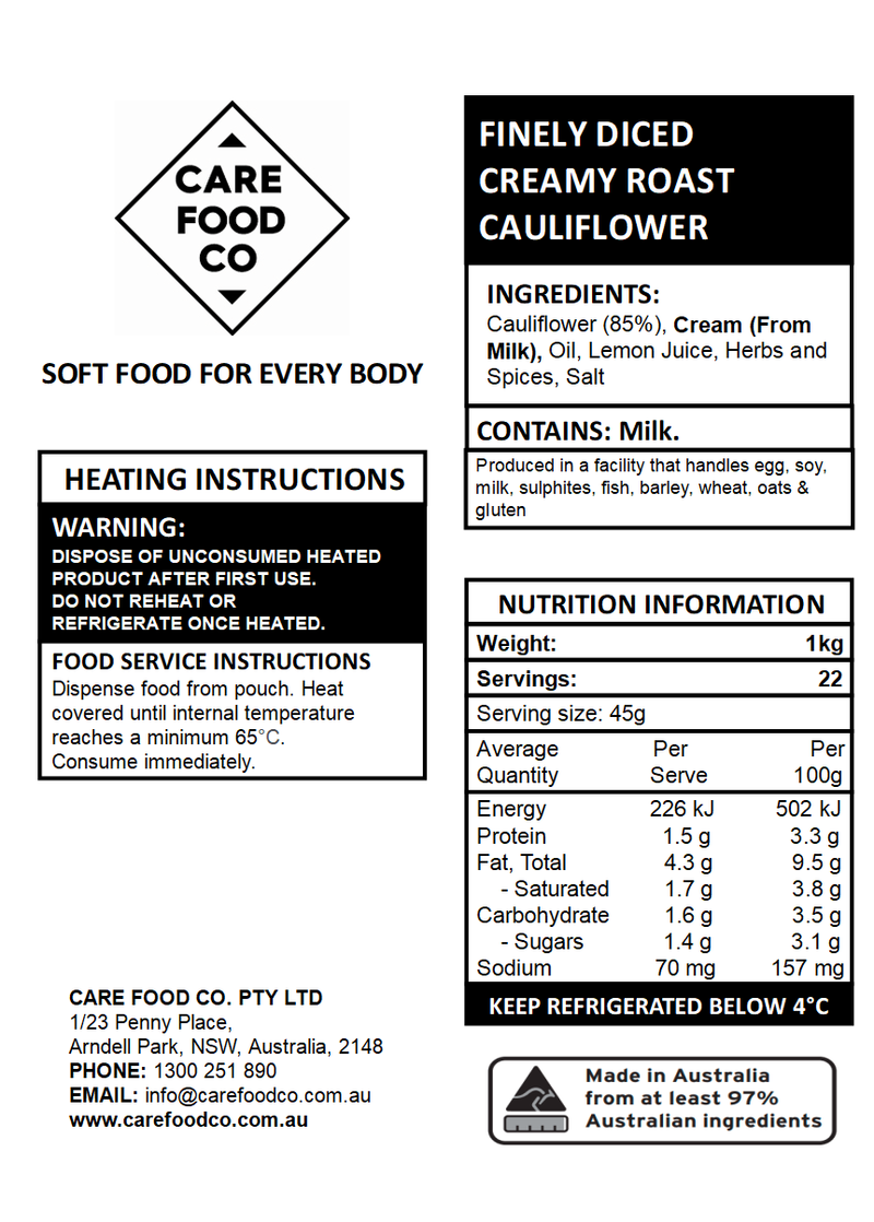 Finely Diced Creamy Roast Cauliflower 1kg Minced Moist
