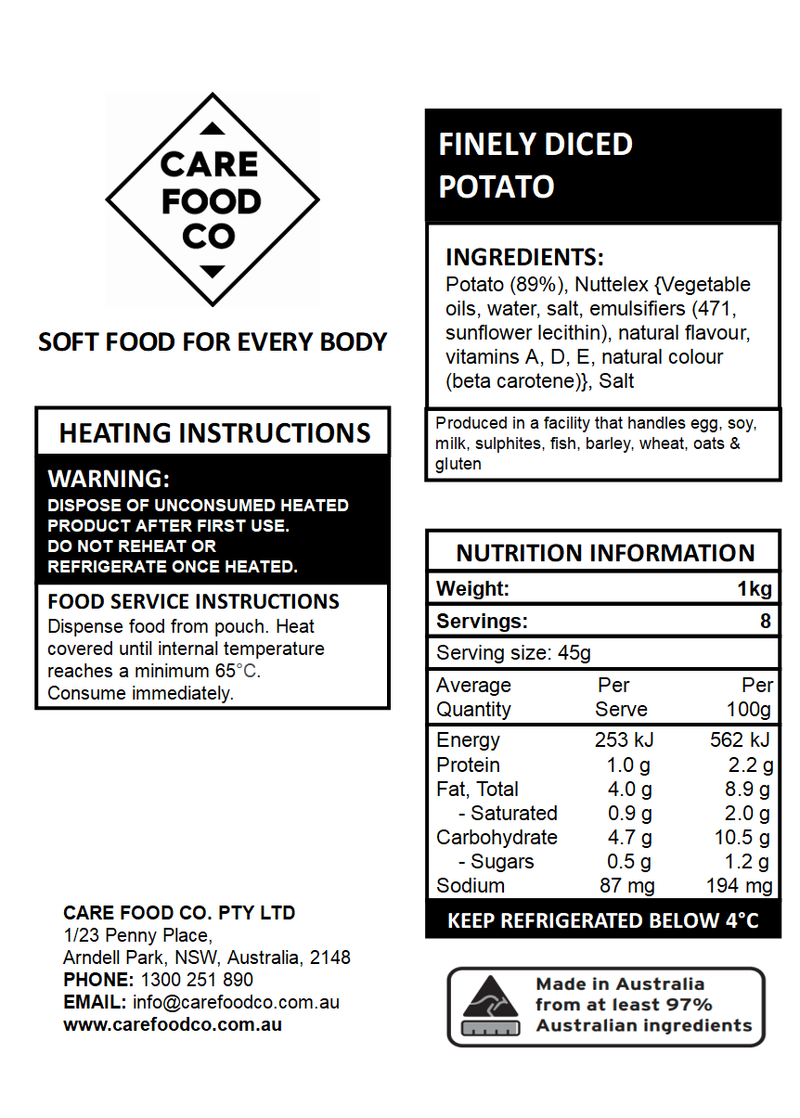 Finely Diced Potato 1kg Minced Moist