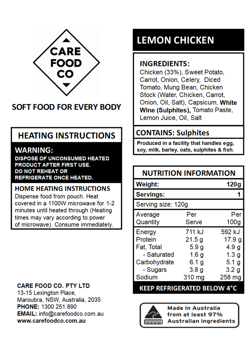 Lemon Chicken 120g IDDSI Level 6 Soft Bitesized