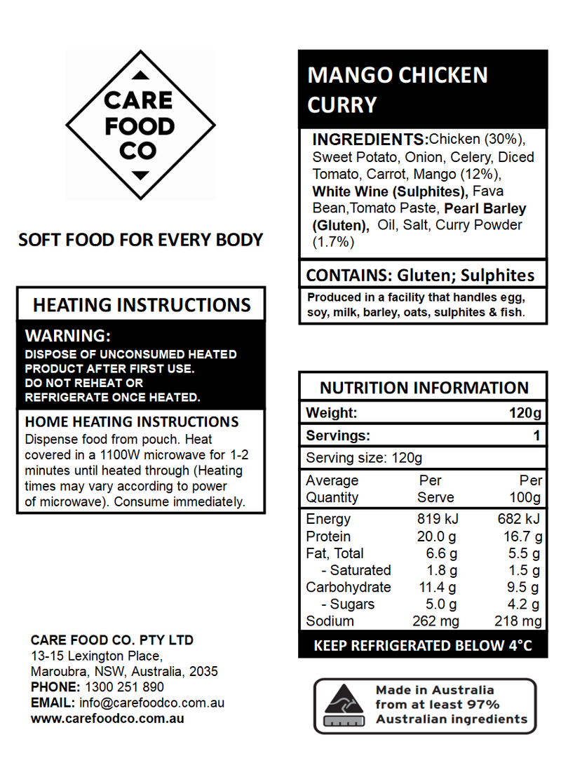 Mango Chicken Curry 120g IDDSI Level 4 Pureed