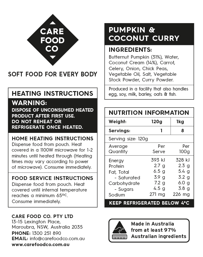 Pumpkin Coconut Curry 1kg IDDSI Level 5