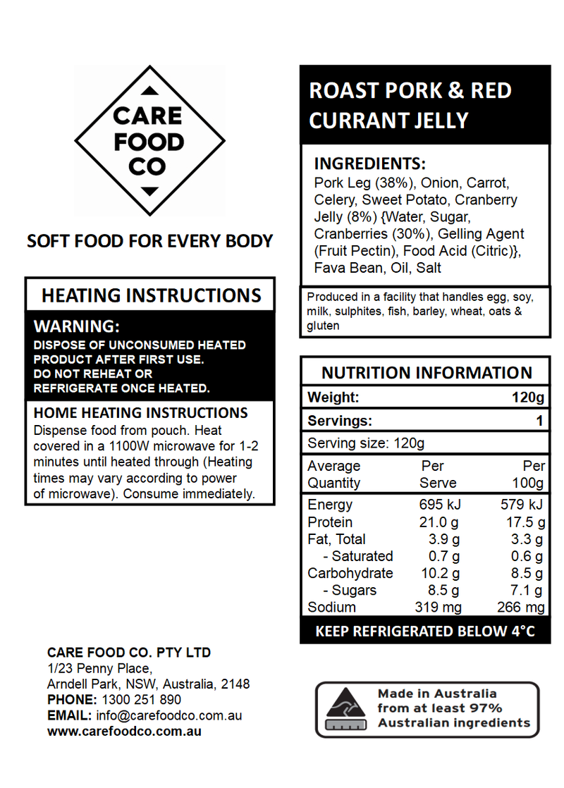 Roast Pork and Red Currant Jelly 120g - IDDSI 6 Soft Bitesized