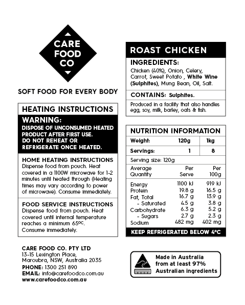 Roast Chicken 120g IDDSI Level 6 Soft and Bite Sized