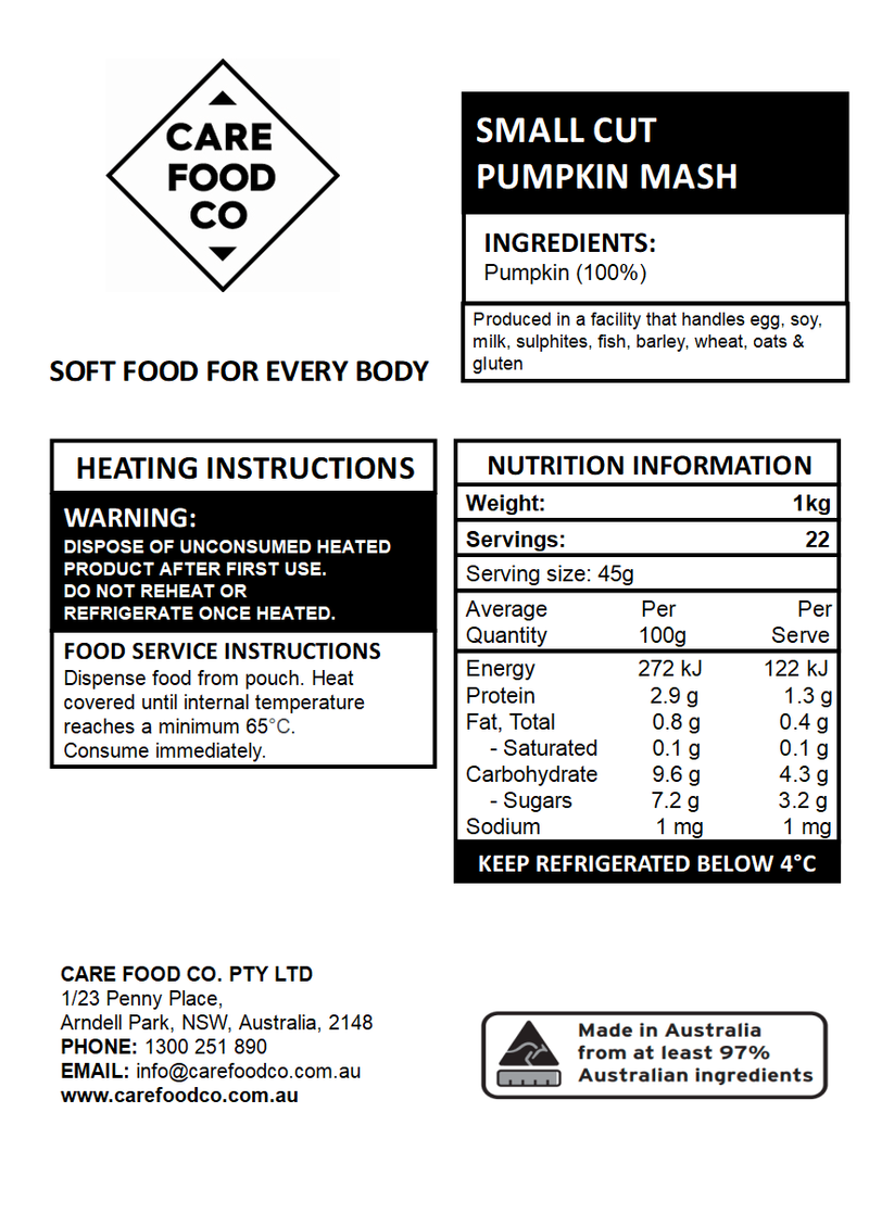 Small Cut Pumpkin 1kg Minced Moist