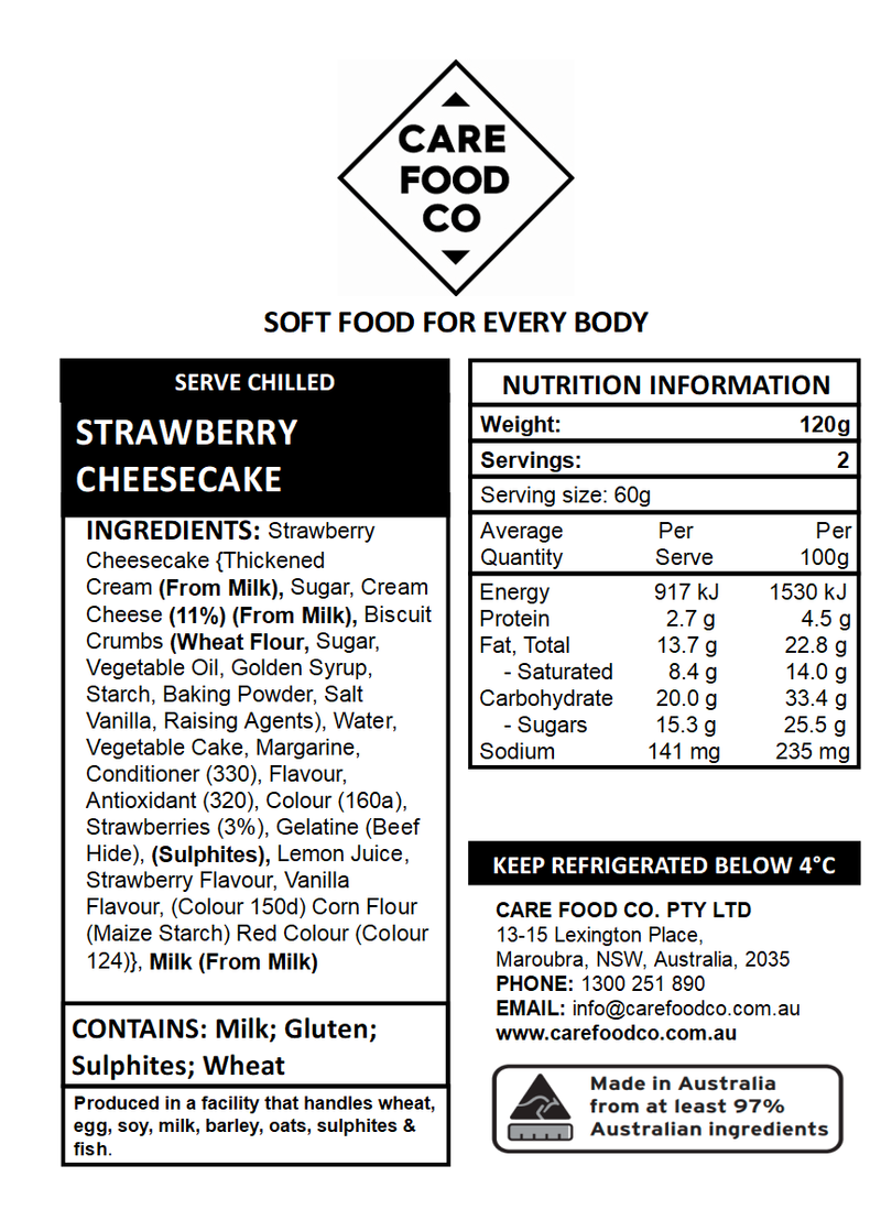 Strawberry Cheese Cake 120g - IDDSI Level 4 pureed