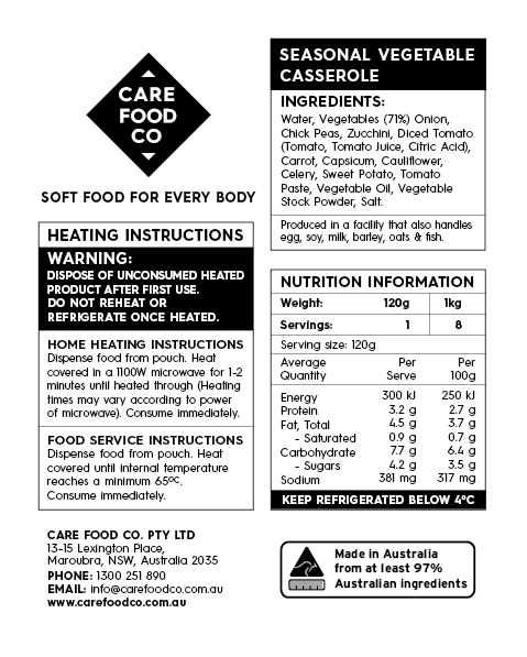 Seasonal Vegetable Casserole 1kg - IDDSI Level 4