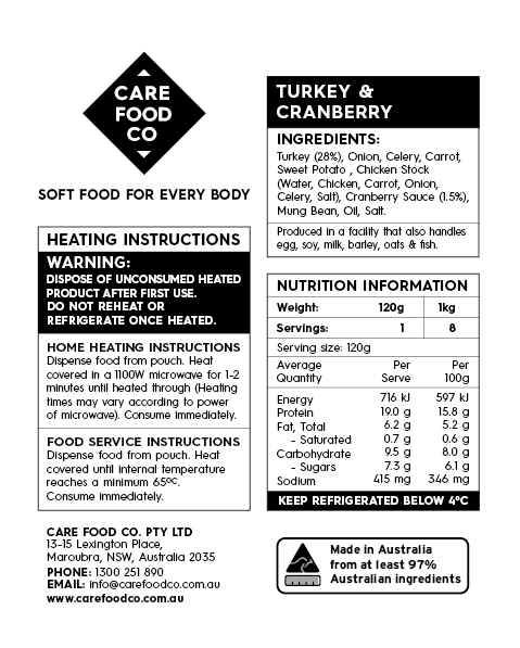 Turkey and Cranberry Sauce 1kg IDDSI Level 4
